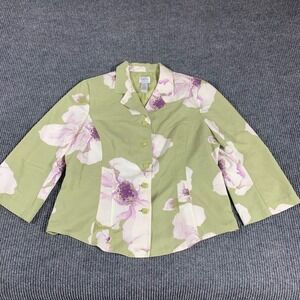 Emma James Jacket Womens‎ 16 Green Floral Button Front Shirt Shacket Lightweight